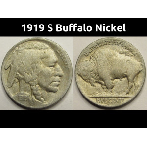 1919 S Buffalo Nickel - antique San Francisco mintmark American coin