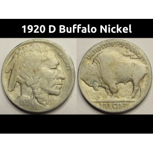 1920 D Buffalo Nickel - antique Denver mintmark bison coin