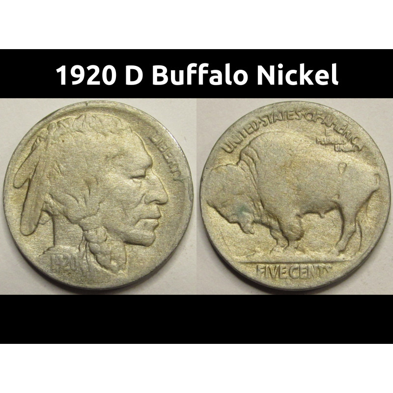 1920 D Buffalo Nickel - antique Denver mintmark bison coin