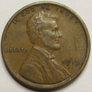 1919 Lincoln Wheat Cent - antique American wheat penny coin