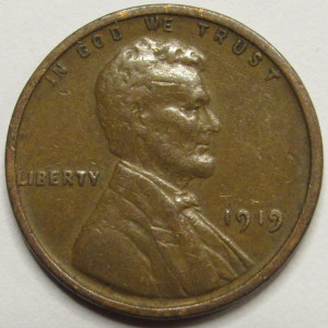 1919 Lincoln Wheat Cent - antique American bronze wheat penny