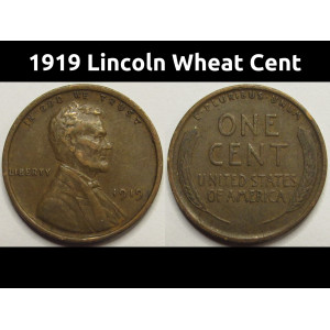 1919 Lincoln Wheat Cent - antique American bronze wheat penny coin
