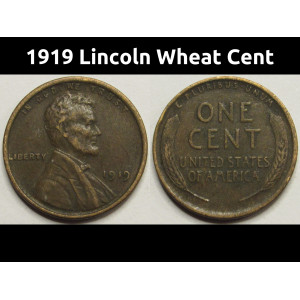 1919 Lincoln Wheat Cent - antique American wheat penny coin