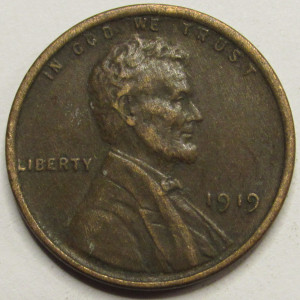 1919 Lincoln Wheat Cent - antique American wheat penny coin