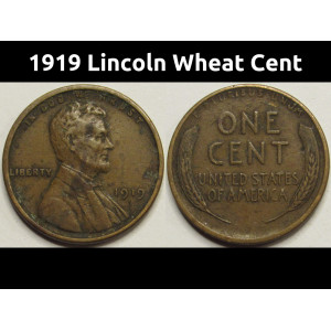1919 Lincoln Wheat Cent - antique teens American wheat penny