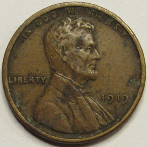 1919 Lincoln Wheat Cent - antique teens American wheat penny