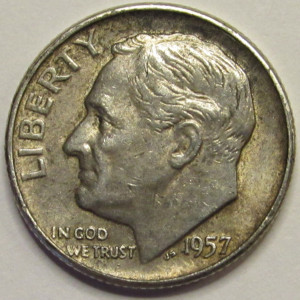 1957 D Roosevelt Dime - antique Denver mintmark silver coin