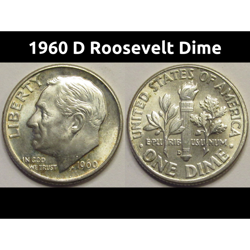 1960 D Roosevelt Dime - antique Denver mintmark uncirculated silver dime