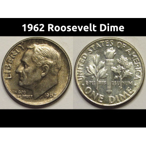 1962 Roosevelt Dime - antique toned silver American dime