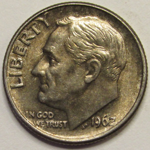 1962 Roosevelt Dime - antique toned silver American dime