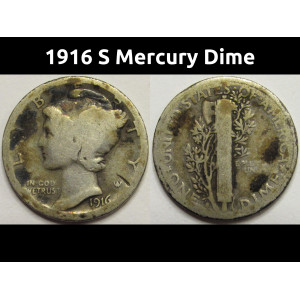 1916 S Mercury Dime - antique San Francisco mintmark silver dime