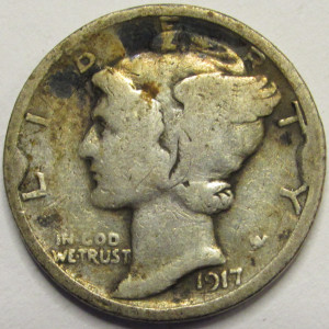 1917 S Mercury Dime - antique San Francisco mintmark silver American dime