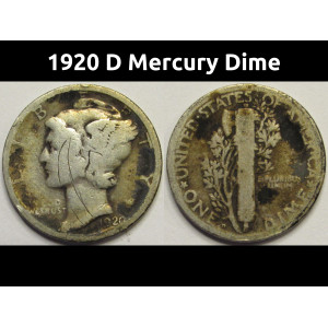 1920 D Mercury Dime - antique Denver mintmark silver dime