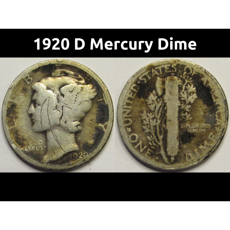 1920 D Mercury Dime - antique Denver mintmark silver dime