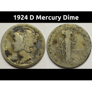 1924 D Mercury Dime - antique Denver mintmark silver dime