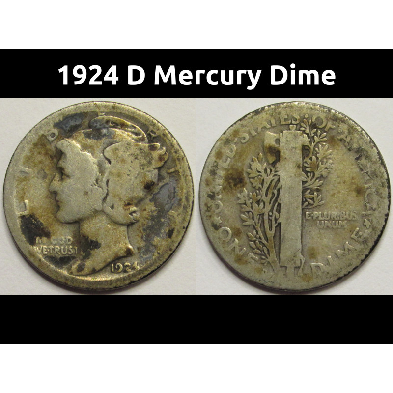 1924 D Mercury Dime - antique Denver mintmark silver dime