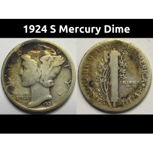 1924 S Mercury Dime - antique San Francisco mintmark silver dime
