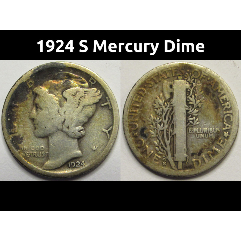1924 S Mercury Dime - antique San Francisco mintmark silver dime