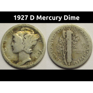 1927 D Mercury Dime - antique Denver mintmark silver dime