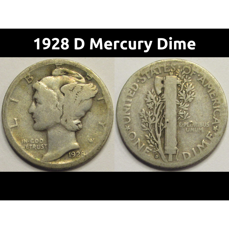 1928 D Mercury Dime - antique Denver mintmark silver dime