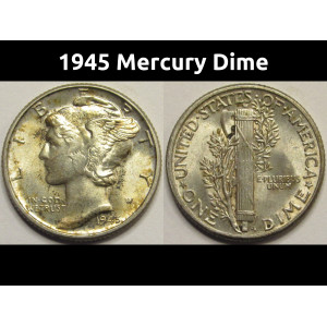 1945 Mercury Dime - antique unriculated American silver dime