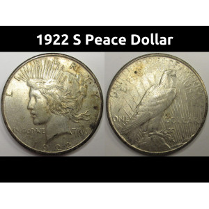1922 S Peace Dollar - antique San Francisco mintmark American silver dollar