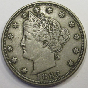 1883 Liberty V Nickel - No Cents - antique first year of issue unique reverse nickel
