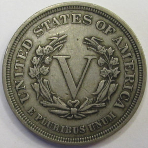 1883 Liberty V Nickel - No Cents - antique first year of issue unique reverse nickel