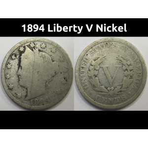 1894 Liberty V Nickel - antique 19th century American V nickel