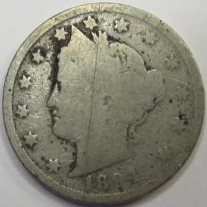 1894 Liberty V Nickel - antique 19th century American V nickel
