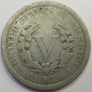 1894 Liberty V Nickel - antique 19th century American V nickel