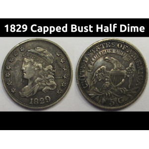 1829 Capped Bust Half Dime - antique Bust design silver five cent coin