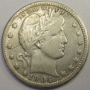 1904 O Barber Quarter - antique better date New Orleans silver quarter