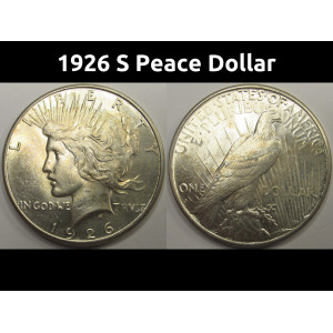 1926 S Peace Dollar - antique beautiful uncirculated San Francisco silver dollar
