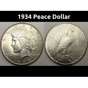 1934 Peace Dollar - antique uncirculated American silver dollar