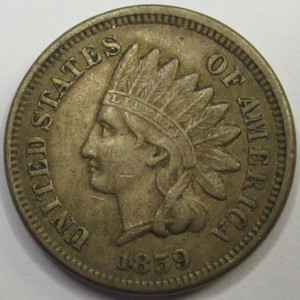 1859 Indian Head Cent - antique first year of issue American Indian penny