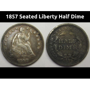 1857 Seated Liberty Half Dime - antique pre Civil War silver five cent coin