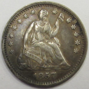 1857 Seated Liberty Half Dime - antique pre Civil War silver five cent coin