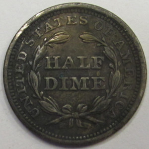 1857 Seated Liberty Half Dime - antique pre Civil War silver five cent coin
