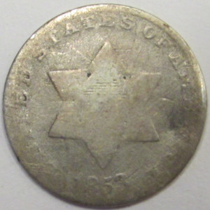 1853 Silver Three Cents - antique pre Civil War American silver small coin