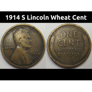1914 S Lincoln Wheat Cent - antique San Francisco mintmark penny