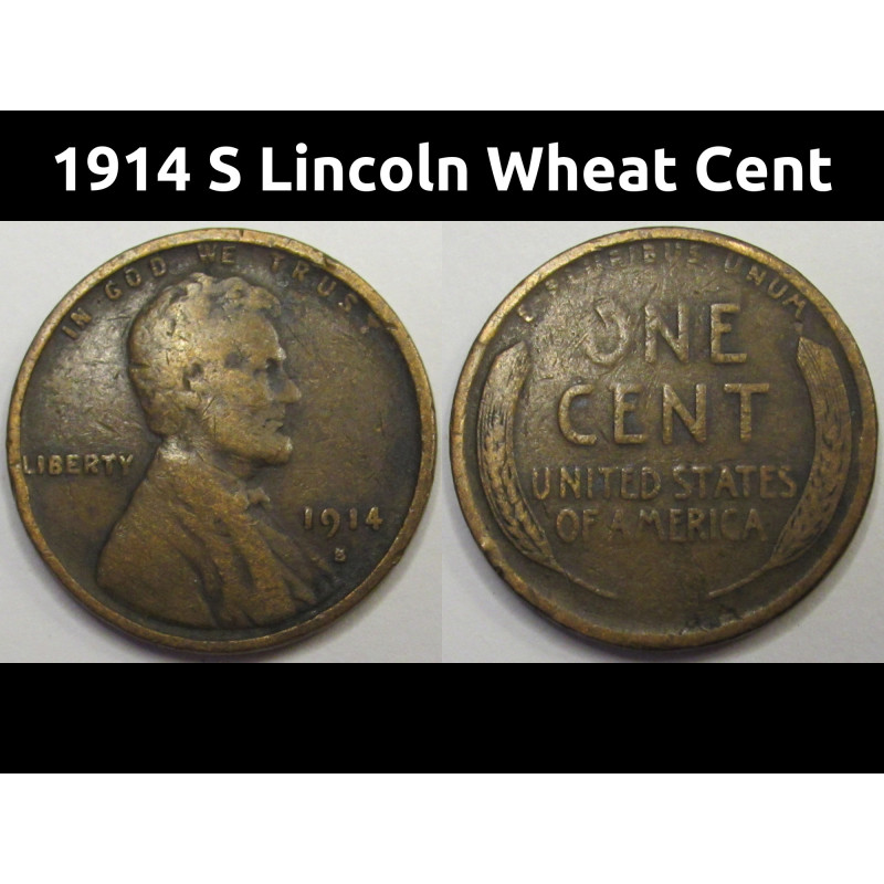 1914 S Lincoln Wheat Cent - antique San Francisco mintmark penny