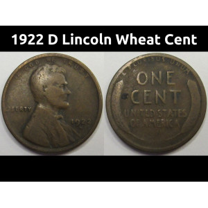 1922 D Lincoln Wheat Cent - antique Denver mintmark American wheat penny