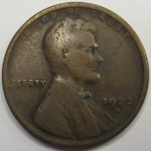 1922 D Lincoln Wheat Cent - antique Denver mintmark American wheat penny