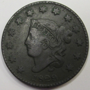 1829 Coronet Head Large Cent - antique early American copper penny