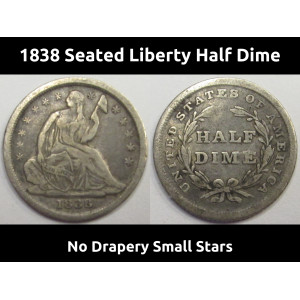 1838 Seated Liberty Half Dime - No Drapery Small Stars - antique American silver coin