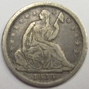 1838 Seated Liberty Half Dime - No Drapery Small Stars - antique American silver coin