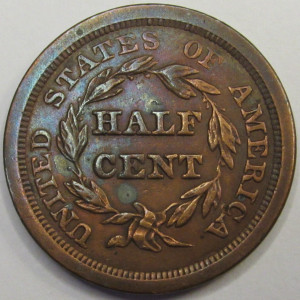1851 Braided Hair Half Cent - antique early American copper half penny