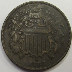 1868 Two Cent Piece - antique better condition American copper odd denomination coin