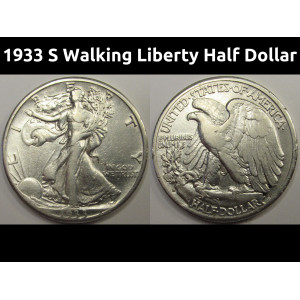 1933 S Walking Liberty Half Dollar - antique San Francisco mintmark better date half dollar